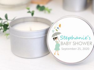 blue umbrella baby shower soy candle by mahina