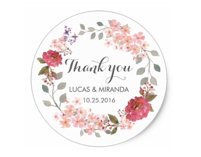 35 Barrow Pink FLORAL WREATH PERSONALISED WEDDING DAY FAVOUR LABELS STICKERS 